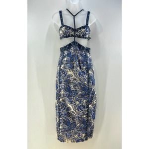 Free People Rapture Midi Cutout Paisley Dress Blue